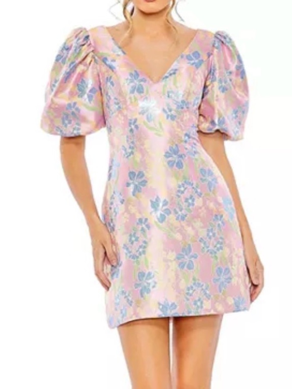 IEENA MAC DUGGAL $398 NWT Size 4 Floral Puff Sleeve Brocade Mini Cocktail Dress